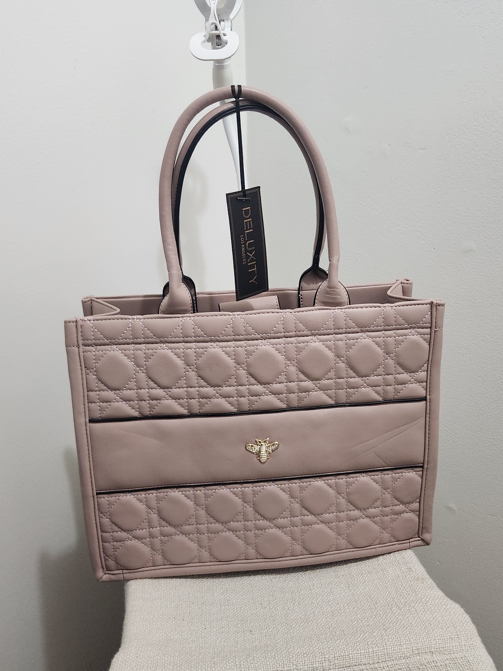 Quilted Women's Tote Bag in Blush!